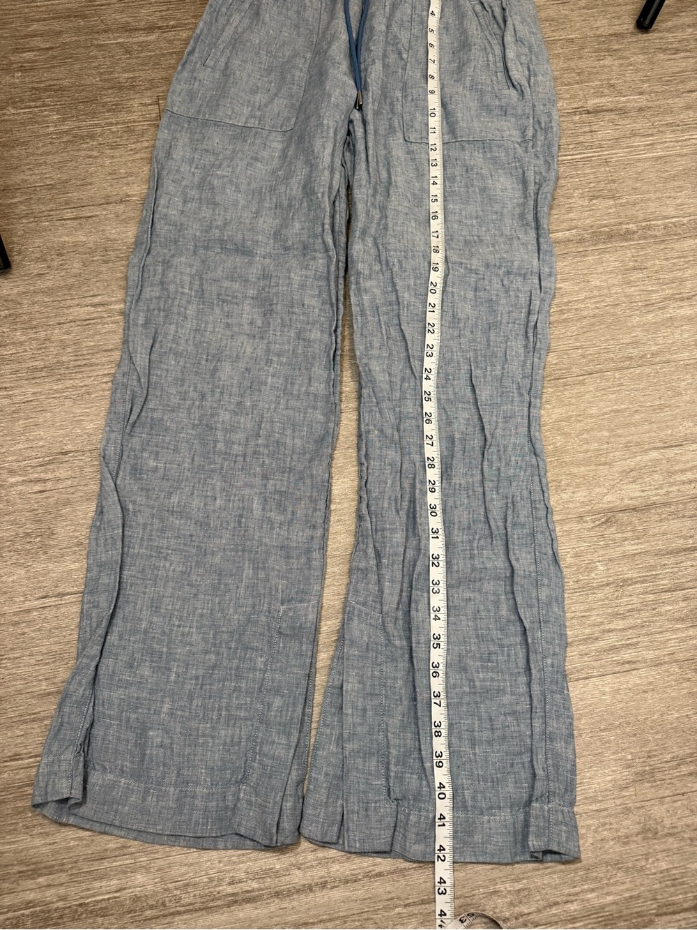 Athleta 100% Linen Wide Leg Pants Coastal Grandmother Blue Chambray Relaxed 8T - Picture 2 of 8